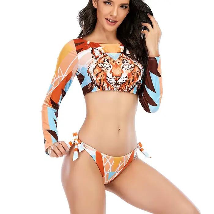 Maillot de bain deux pièces imprimé tigre pour femme