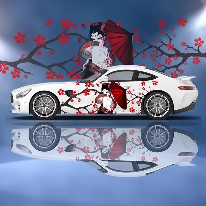 Autocollant latéral de voiture en vinyle, décoration florale de Geisha japonaise, papier auto-adhésif, peinture de sport automobile, adapté à voiture camion Suv
