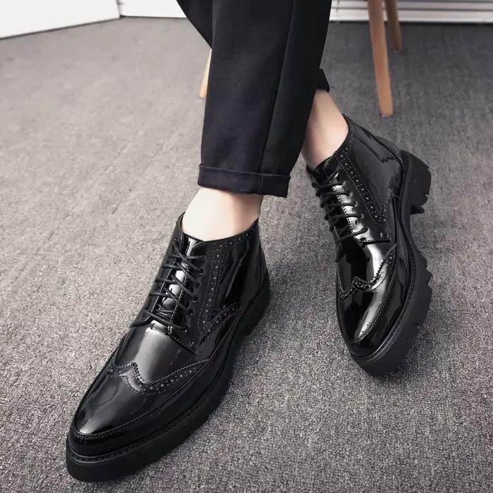 Brogue-Bottes à lacets en cuir pour hommes, chaussures à l'offre elles optiques, bottes carillons, taille 38-43