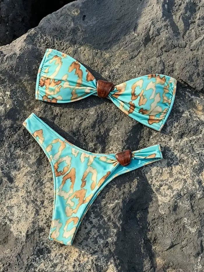 Ensemble de maillot de bain 3 pièces pour femme : Bikini bandeau avec bas