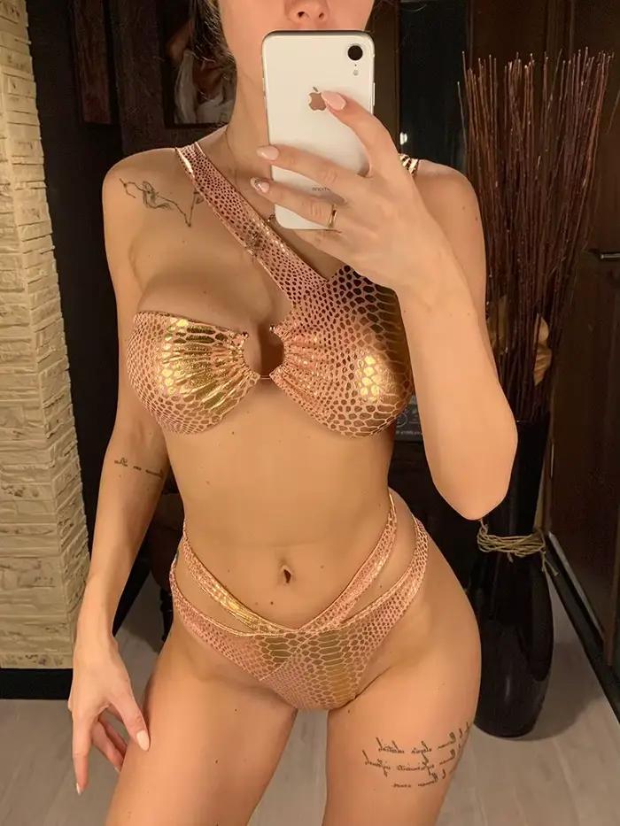 Maillot de bain asymétrique imprimé serpent sexy pour femme