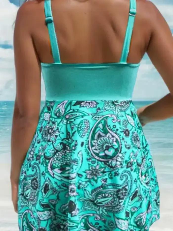 2025 Robe de bain modeste pour femmes Ensemble bikini Sexy Bleu Floral Maillot