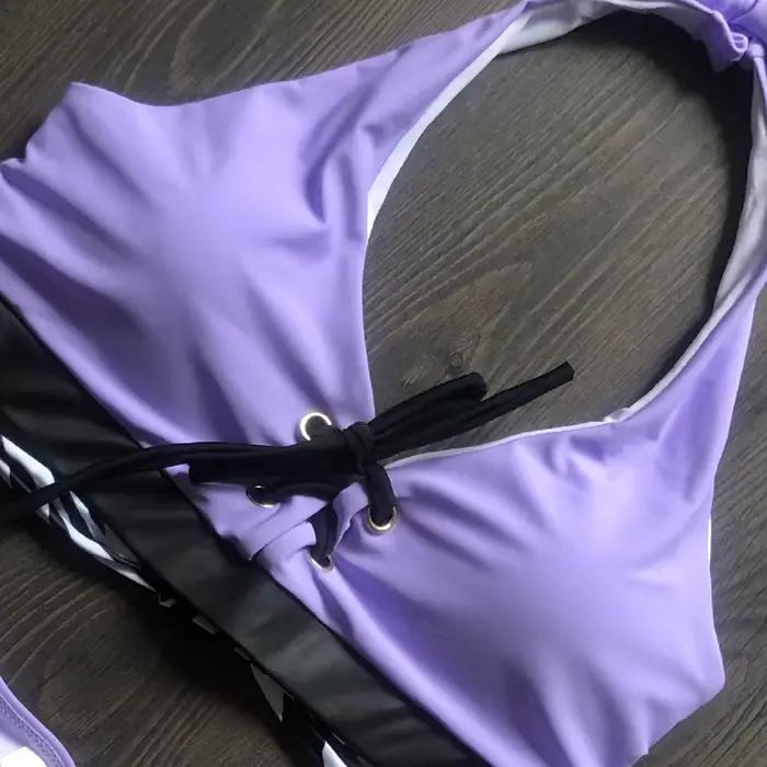 Bikini Licou Épissage Zèbre Style de Plage Polyesters Élasthanne Pour Femmes Plage Vacances Sports Nautiques Fête à la Piscine Spa Sources Chaudes Croisière