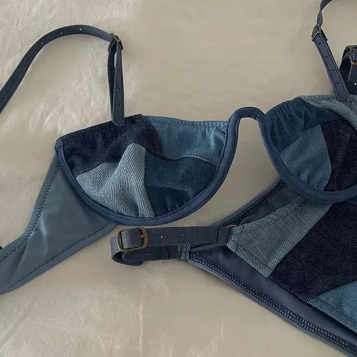 Maillot de bain bikini en dentelle à col en V avec ceinture