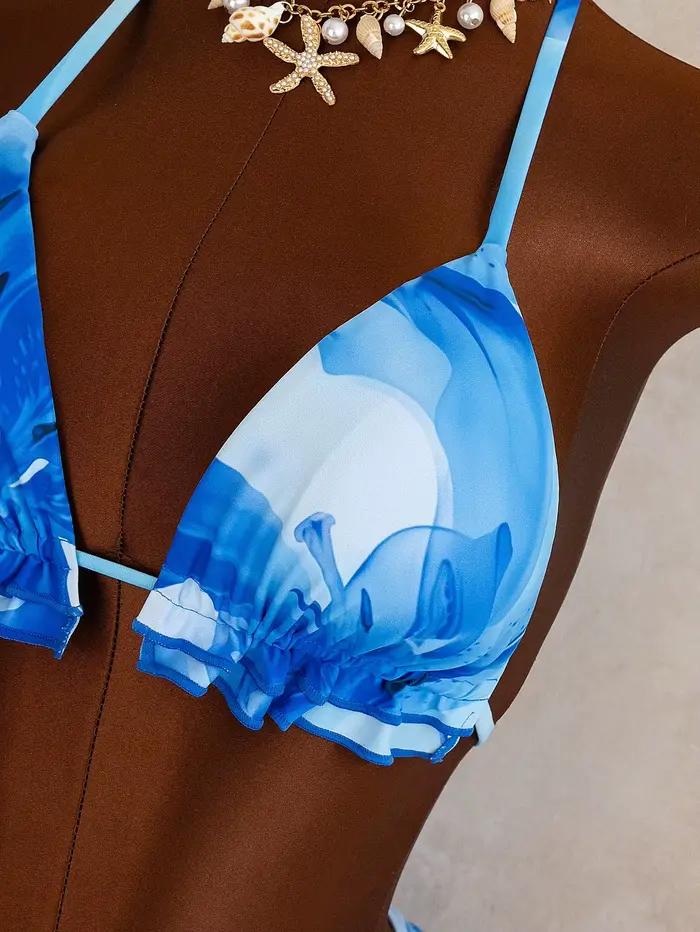 Ensemble bikini bleu à imprimé floral pour femme