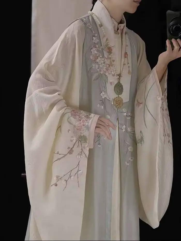 Hanfu grande taille 8XL pour femmes, 115kg, manteau long vert brodé de la dynastie Ming chinoise, jupe beige à visage de cheval, costumes 3 pièces 6XL