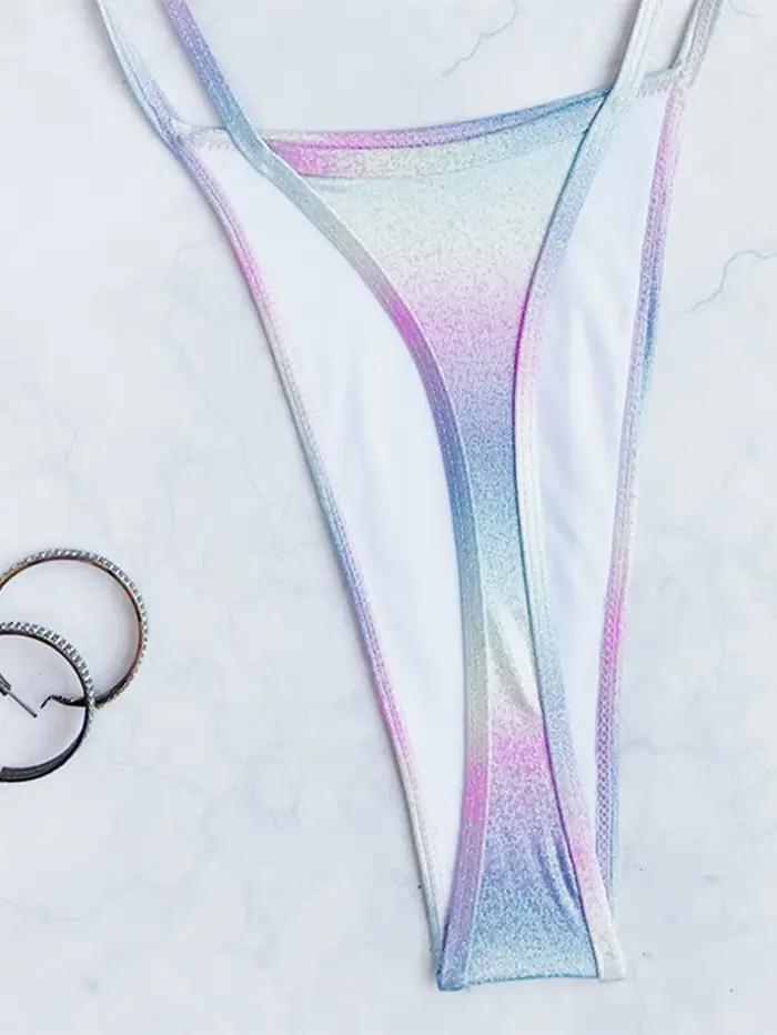 Sexy gillter dégradé arc-en-ciel dos nu bikinis une pièce maillot de bain bikini body maillots