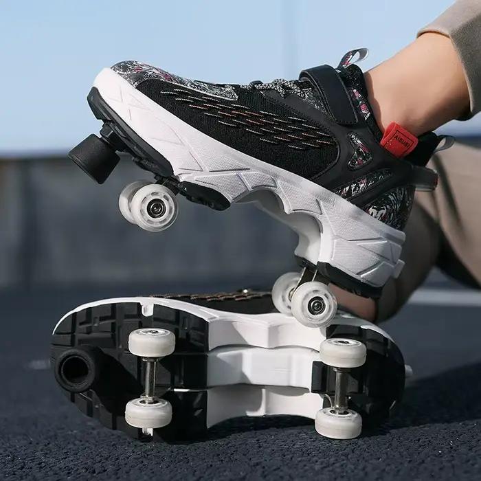 Baskets à roulettes pour adultes, patins à double noyau, patinage en plein air, chaussures de déformation, parkour pour garçons et filles, 4 roues, taille 33-43