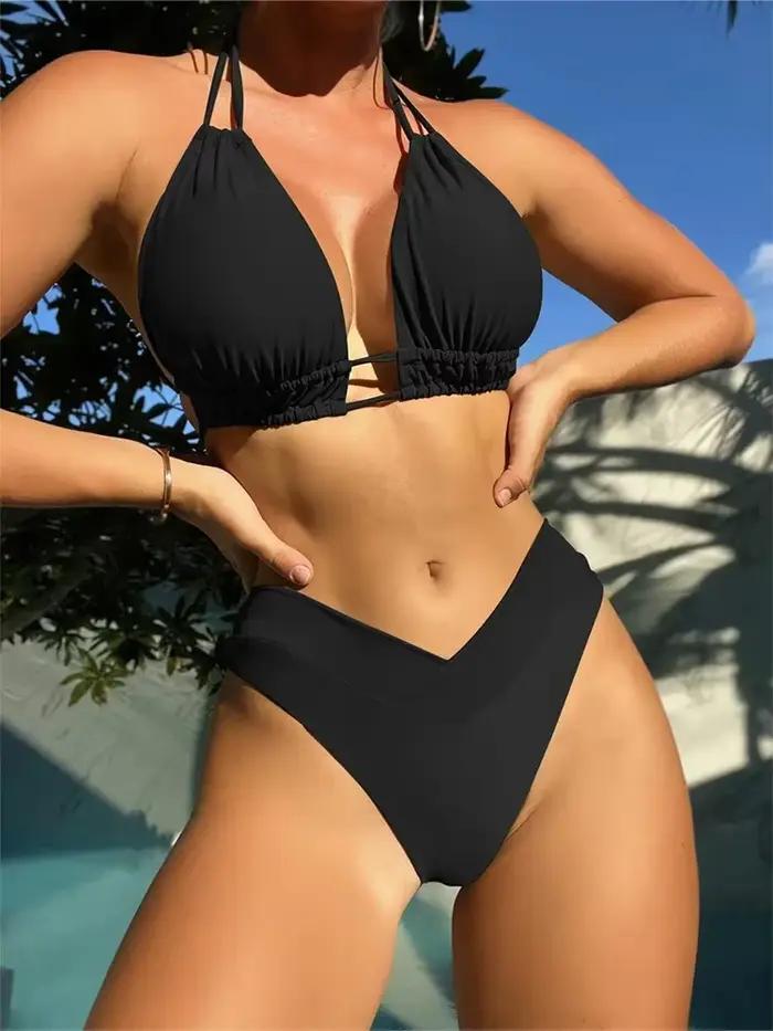 2026 été grande taille plage Bikini noir Sexy licou