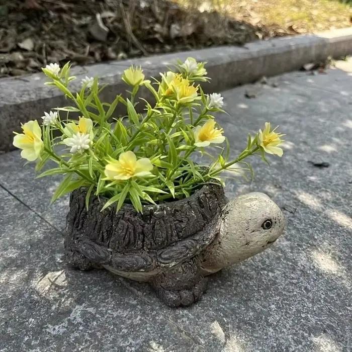 Pot de fleurs en résine en forme de tortue - Pot décoratif charmant pour l'intérieur et l'extérieur, pour la verdure, les fleurs et les plantes, ornement de tortue