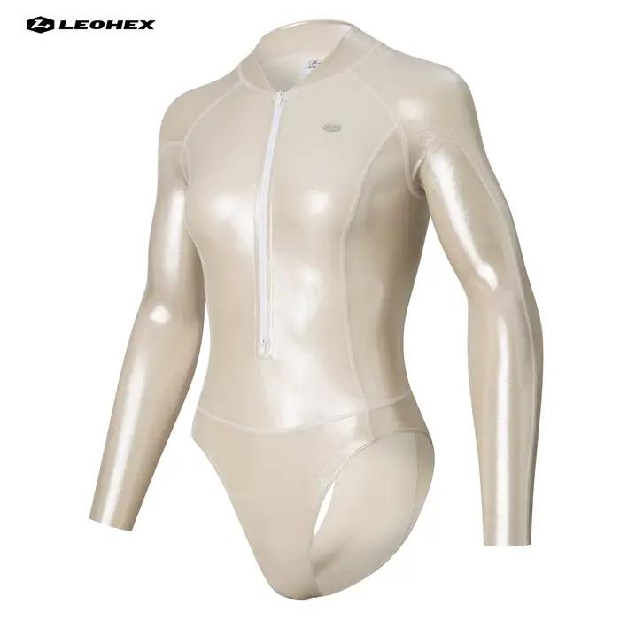 LEOHEX Maillot de bain à manches longues pour femme – Tissu brillant