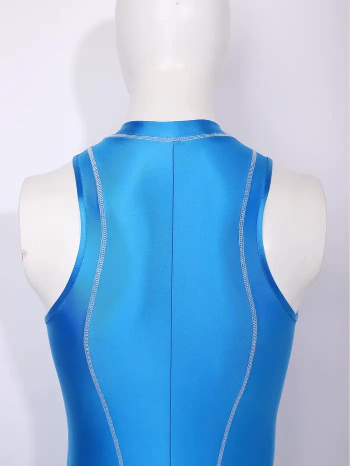 Maillot de bain une pièce brillant pour homme, sans manches, avec fermeture éclair frontale, combinaison de surf, combinaison de bain effet huileux pour le surf