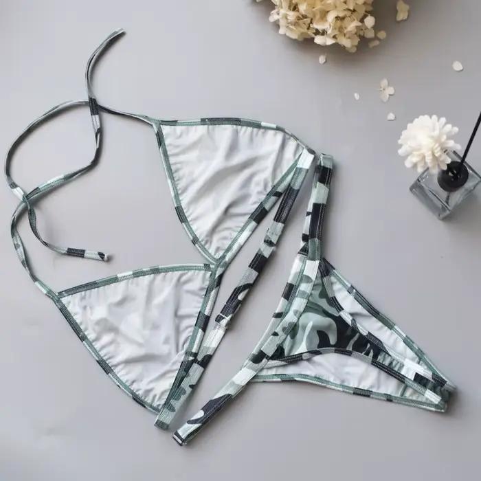 Circyy Bikini ensemble femmes Sexy Camouflage maillot de bain deux pièces tongs dos nu