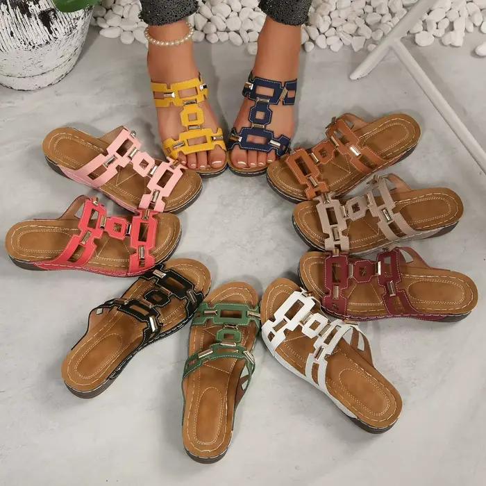 Sandales romaines grande taille pour femme, mules de plage à bout ouvert, compensées d'été, confortables, chaussures d'extérieur à enfiler pour femme