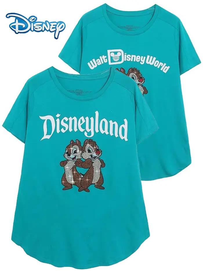 Disneyland Walt Disney puce du monde An' Dale dessin animé imprimé diamants T-Shirt décontracté femmes à manches courtes col rond pull T-Shirt hauts