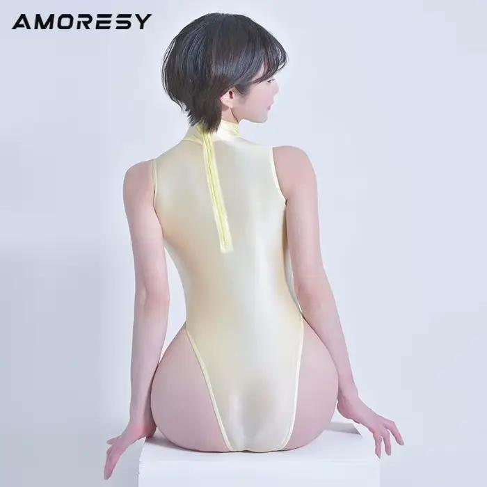 AMORESY Maillot de bain une pièce sexy ultra-fin transparent brillant pour femme