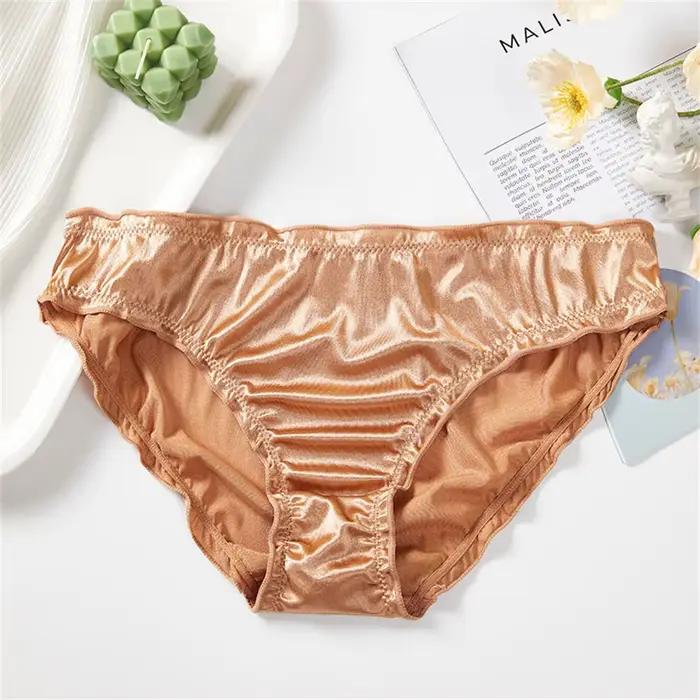Dames volants garniture Satin glace soie sans couture No Show sous-vêtements slips invisibles grande taille femmes culottes S/M/L/XL
