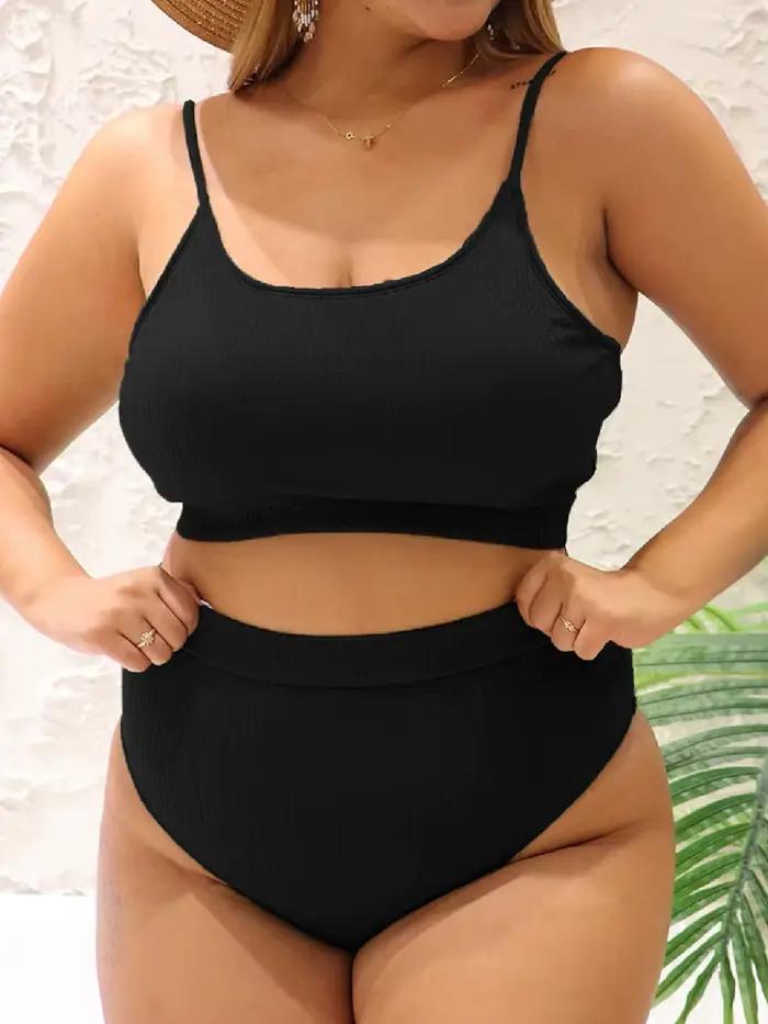 Maillot de bain côtelé taille haute pour femme
