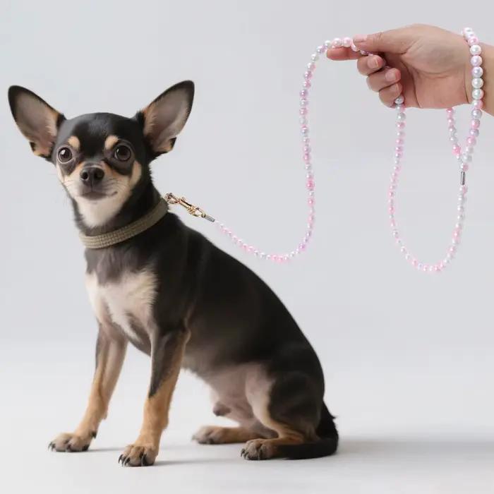 Laisse de luxe pour animaux de compagnie en perles, réglable, pour petits chiens et chats, idéale pour les mariages, les fêtes et les promenades quotidiennes, accessoires pour animaux.