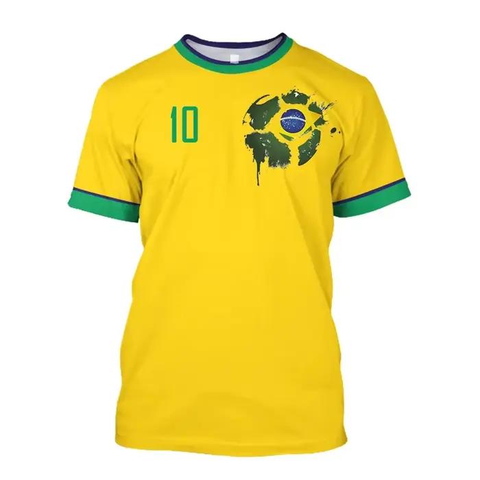 Maillot de football de l'équipe nationale du Brésil 10, maillot de football jaune classique avec drapeau du Brésil, t-shirt de sport décontracté de style rétro pour les fans