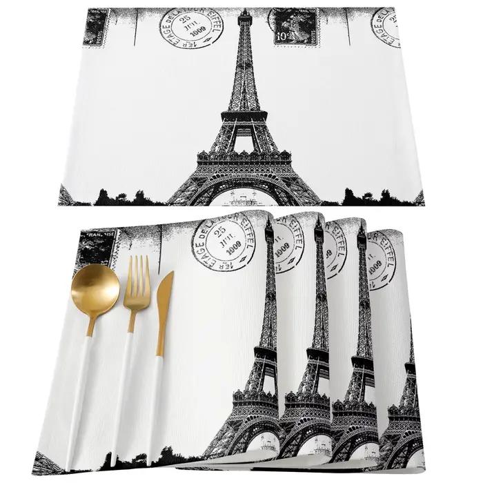 Set de table 1 pièce [Paris Love] imprimé Tour Eiffel, lavable, pour la maison
