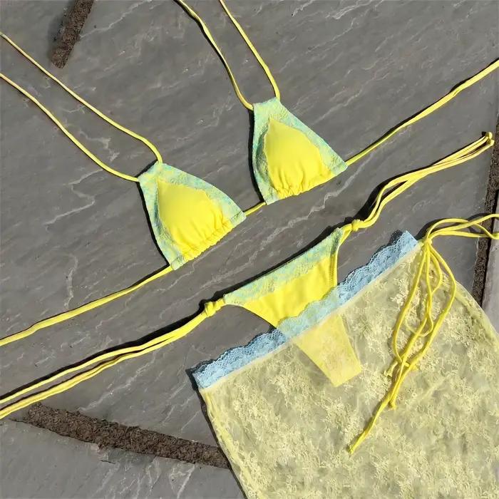 Ensemble de micro-bikini 3 pièces en dentelle