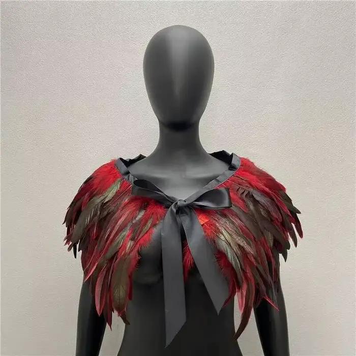Écharpe gothique femmes châle vêtements accessoires trois couches plume Halloween écharpes concepteur de luxe femmes châles cou