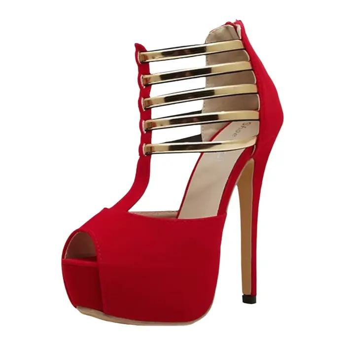 Sandales à talons ultra hauts grande taille avec bride en T, plateforme imperméable, talon fin, bout ouvert, chaussures simples, tailles 34-43, design ajouré