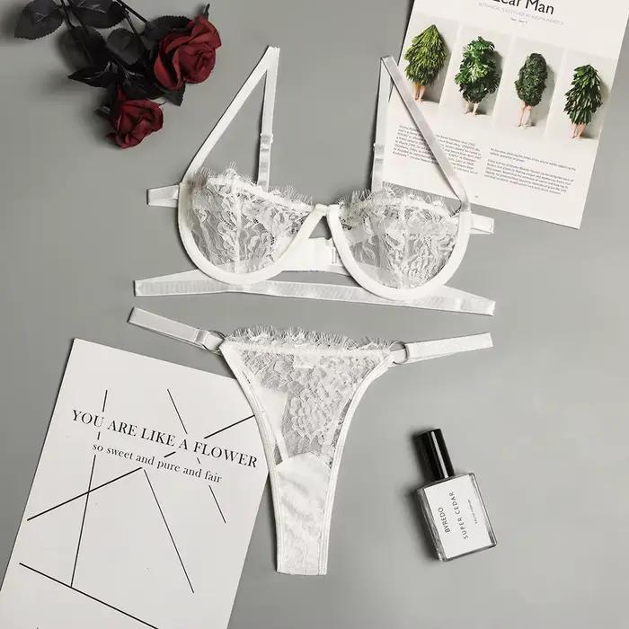 Lingerie femme dentelle sous-vêtements transparents fée broderie slips ensembles Kit de soutien-gorge délicat Push Up Breves ensembles