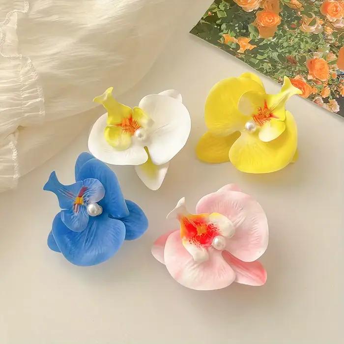 Pince à cheveux Faux Phalaenopsis Orchidée, Barrette latérale fleur rose pour filles, Accessoire de coiffure, Ornement floral pour cheveux