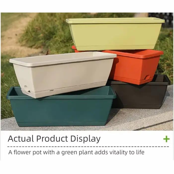 Lot de 3 pots de culture rectangulaires en résine avec grand trou de drainage, plateau intégré, respirants et auto-arrosants pour légumes et fleurs