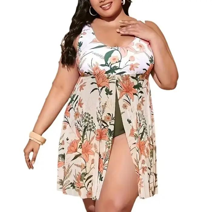 Ensemble Tankini 2 Pièces Grande Taille Femme 2026 en Maille Imprimée et Patchwork
