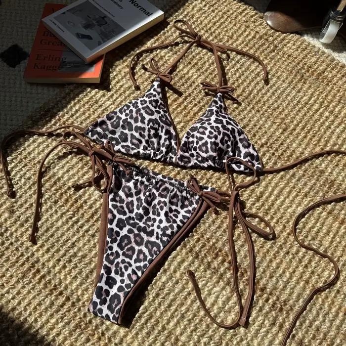 Sexy léopard Bikini costume femmes sangle Push Up maillot de bain trois Points