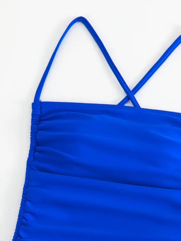 Femmes une pièce maillot de bain bleu Sexy Bikini solide Monokini féminin maillots