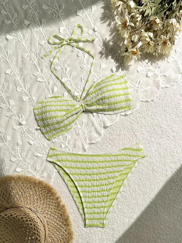 Ensemble bikini sexy rose à rayures 2026 pour femme