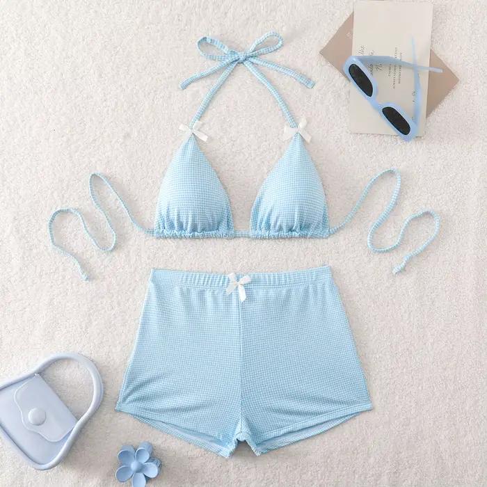 Ensemble bikini à carreaux pour femmes