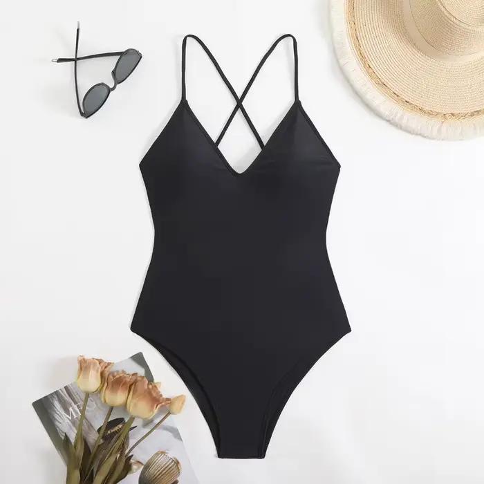 Maillot de bain une pièce, sexy, couleur unie, bretelles réglables, dos nu, pour femmes, tenue de plage