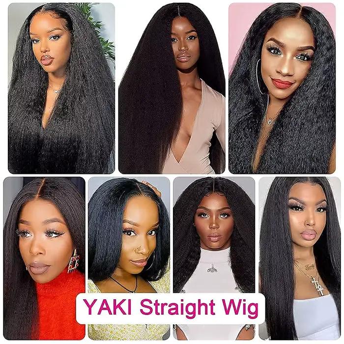 Perruques Lace Front Yaki Lisses Kinky 13x6 HD pour Femmes, Densité 200%, Noir Naturel, Perruques Synthétiques Lace Front Yaki pour Femmes