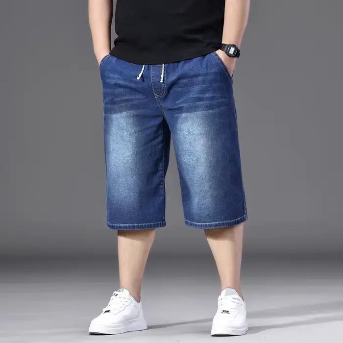 Shorts en jean pour hommes grande taille, décontractés, élastiques, mode estivale, taille mi-haute, polyvalents, en coton, coupe ample et confortable