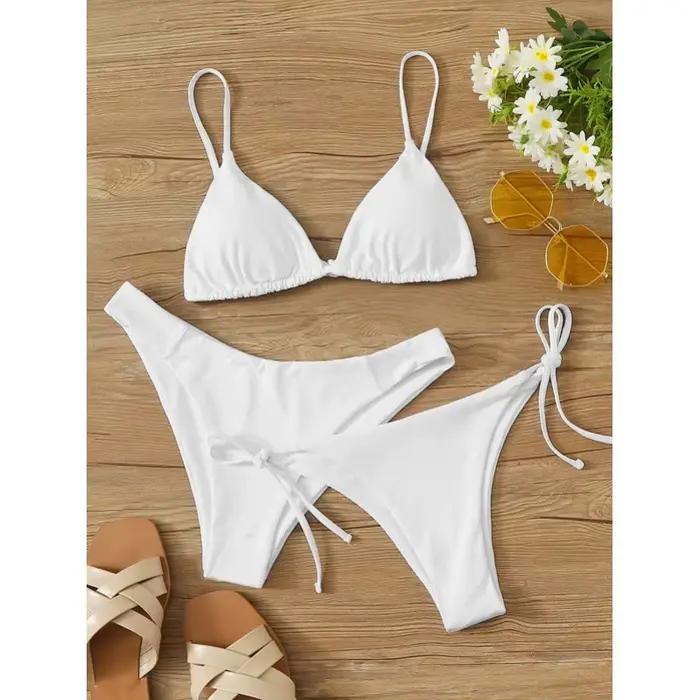 À la mode deux pièces Bikini maillot de bain ensemble avec Options de couleur unie