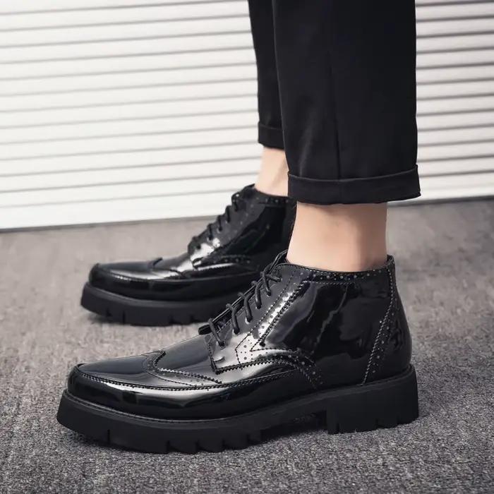 Brogue-Bottes à lacets en cuir pour hommes, chaussures à l'offre elles optiques, bottes carillons, taille 38-43