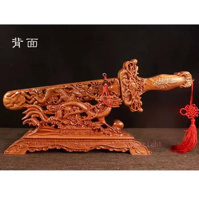 Outil géomantique haut de gamme, accueil boutique entreprise exorcisise mauvais esprits bonne chance FENG SHUI Dragon Royal sculpture talisman en bois de pêche