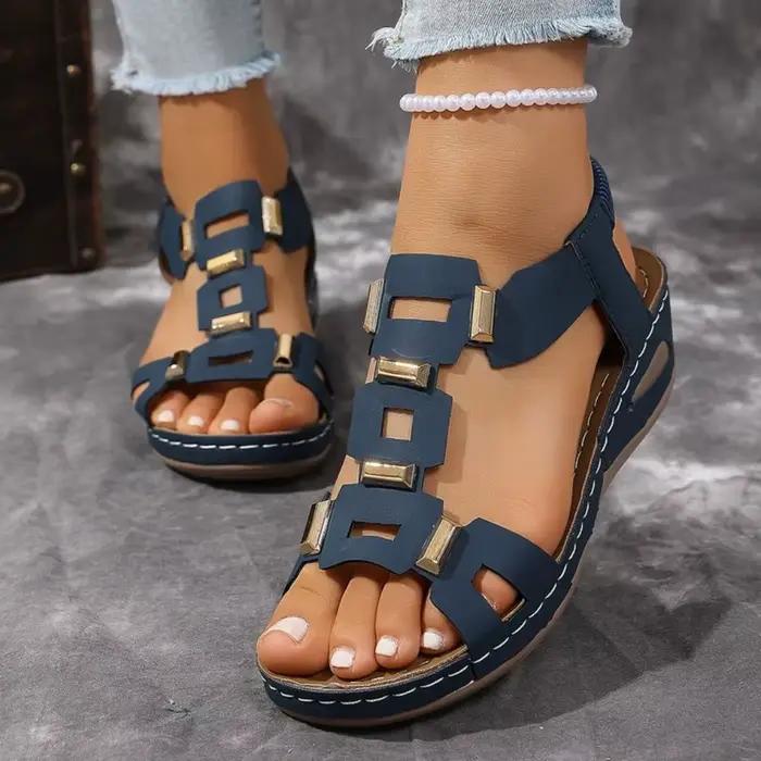Sandales romaines grande taille pour femme, sandales de plage de créateur, chaussures compensées d'été confortables à enfiler pour l'extérieur