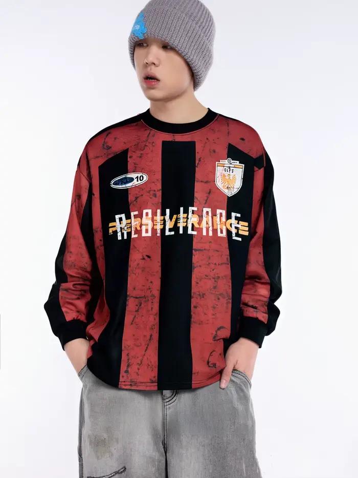 Nouvelles tendances européennes classique rouge et bleu couleur principale uniforme de football manches longues hommes et femmes T-shirt ample à manches longues