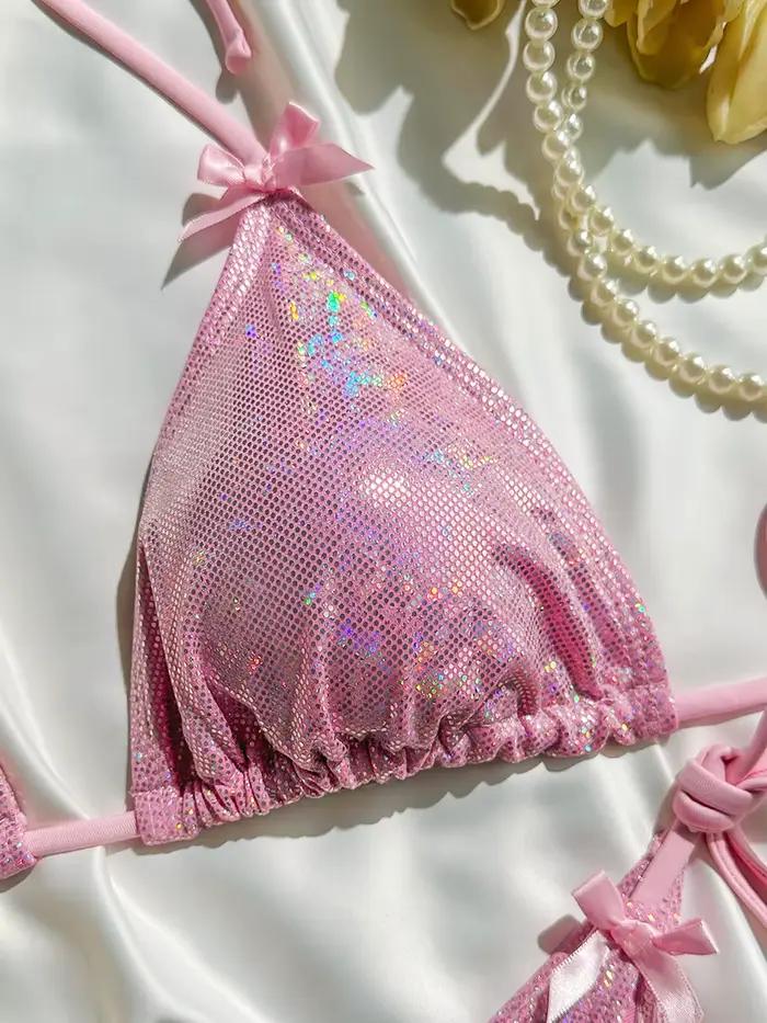 Maillot de bain femme deux pièces à paillettes scintillantes