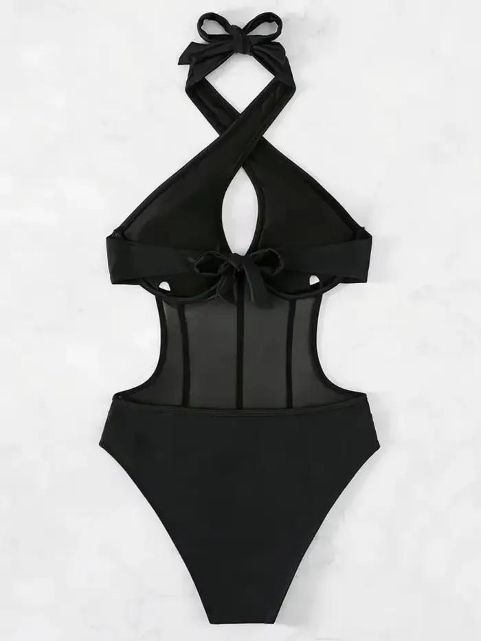 Maillot de bain une pièce dos nu en résille transparente avec armatures pour femme