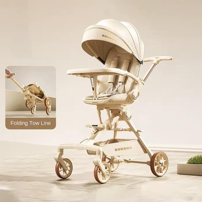 Poussette pour bébés, peut s'asseoir ou s'allonger, légère, pliage en un clic, poussette pour enfants à vue dégagée avec plateau et repose-pieds
