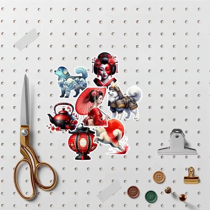 18 autocollants mignons de geisha japonaise pour journaux DIY, agendas, décorations d'ordinateurs portables, livres, planificateurs, impressions de haute qualité