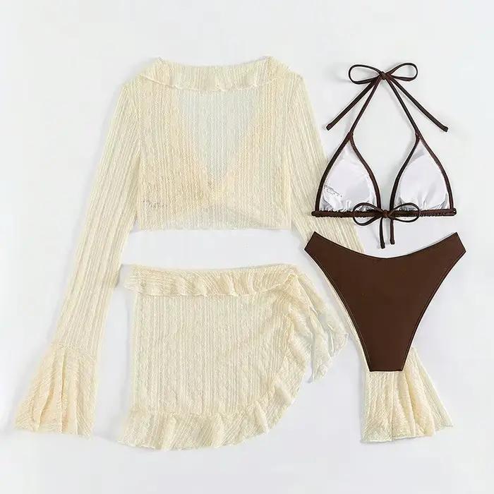 2025 Sexy quatre pièces femmes maillot de bain à manches longues couvrir maillots