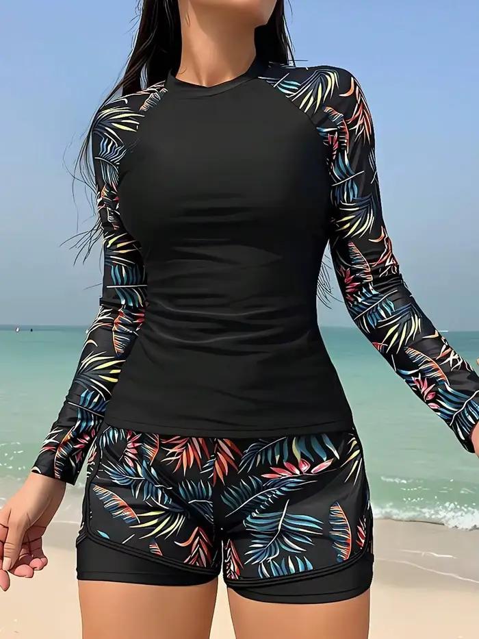 Maillot de bain floral 2026 à manches longues et taille haute pour femme